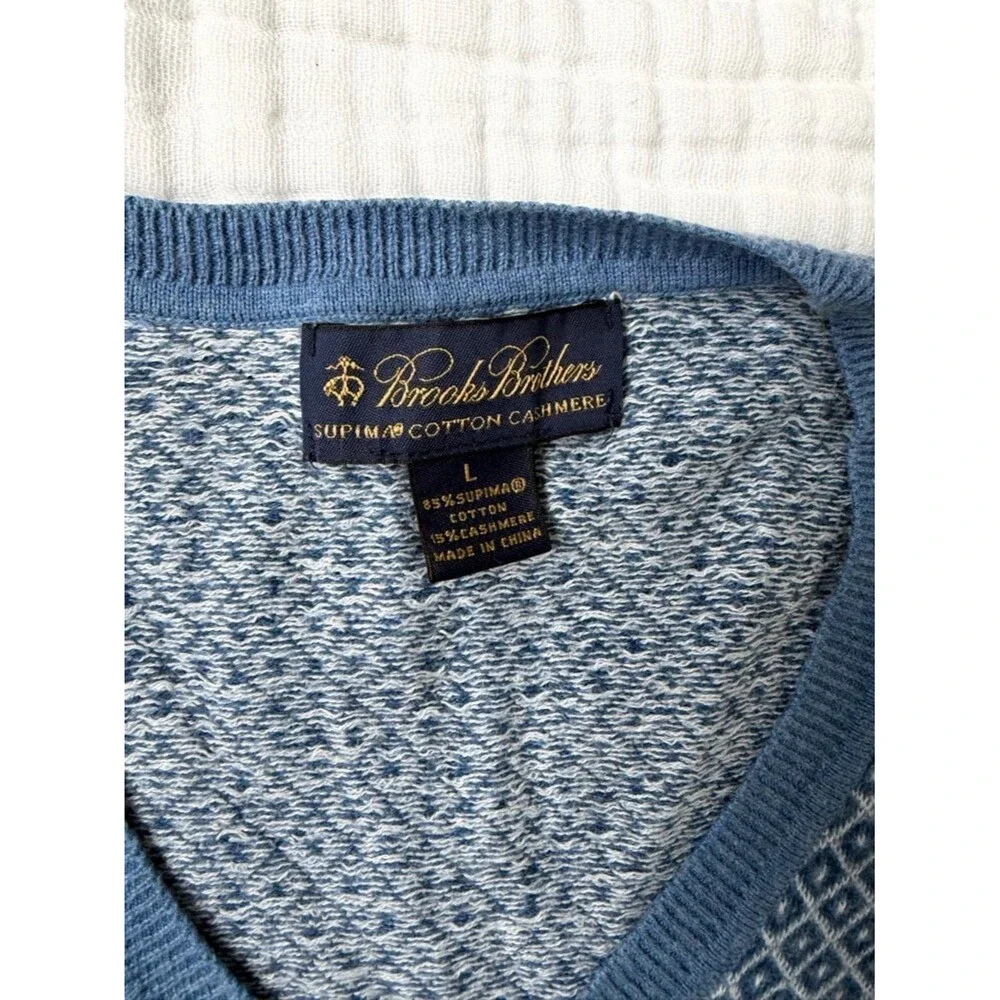 Brooks Brothers Supima Cotton Cashmere Sweater Blue Pattern L